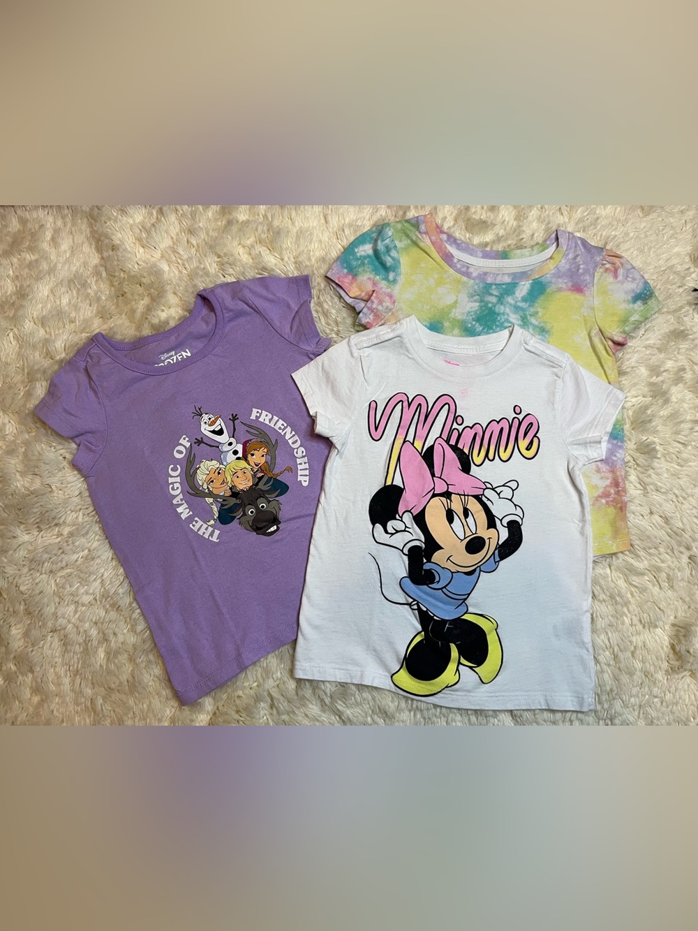 Lot of 3 Disney Frozen & Minnie Girls Size 5T Graphic Tees Short Sleeve